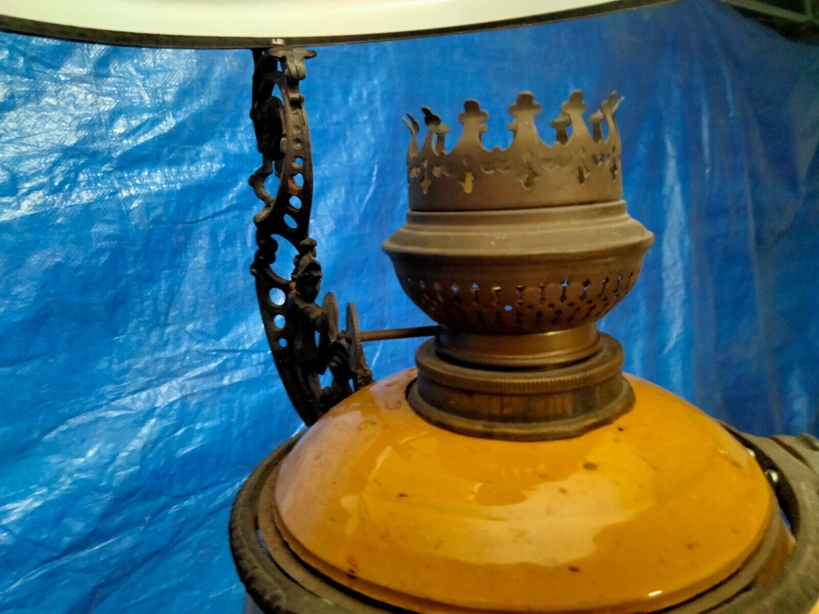 18th century cast iron Dutch hanging Oil Lamp retrofitted