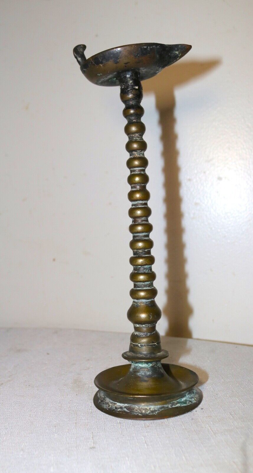 rare antique 18th century 1700's hand turned brass Indian oil lamp stand figural
