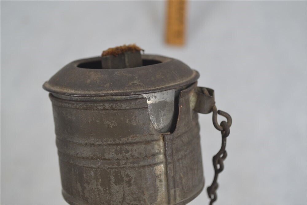 antique lamp lantern tin oil fluid finger loop early 1750-1850 original 18thc