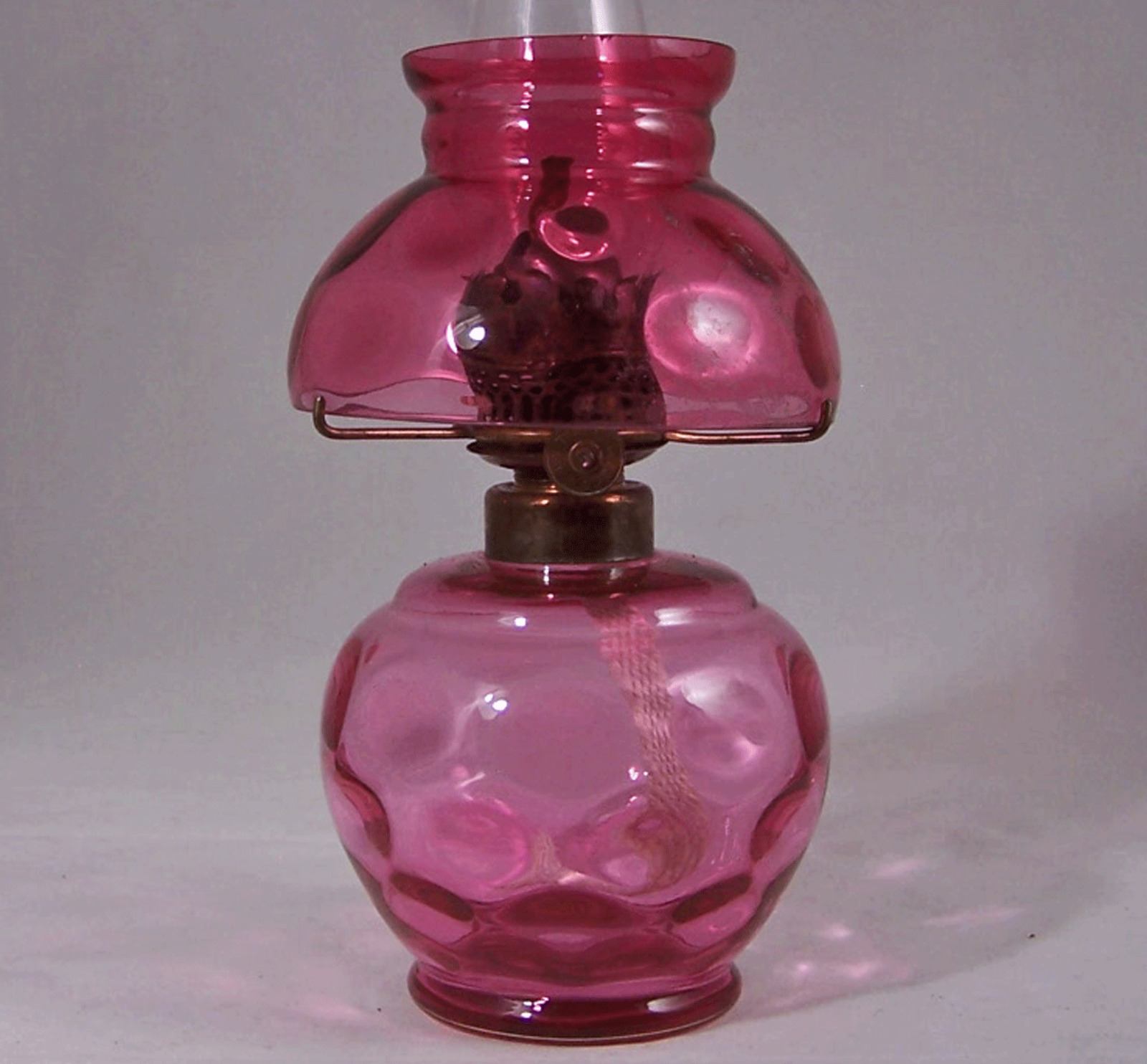 P&A Mfg. Co. Acorn Oil Lamp Cranberry Inverted Thumbprint Miniature Burner 1890