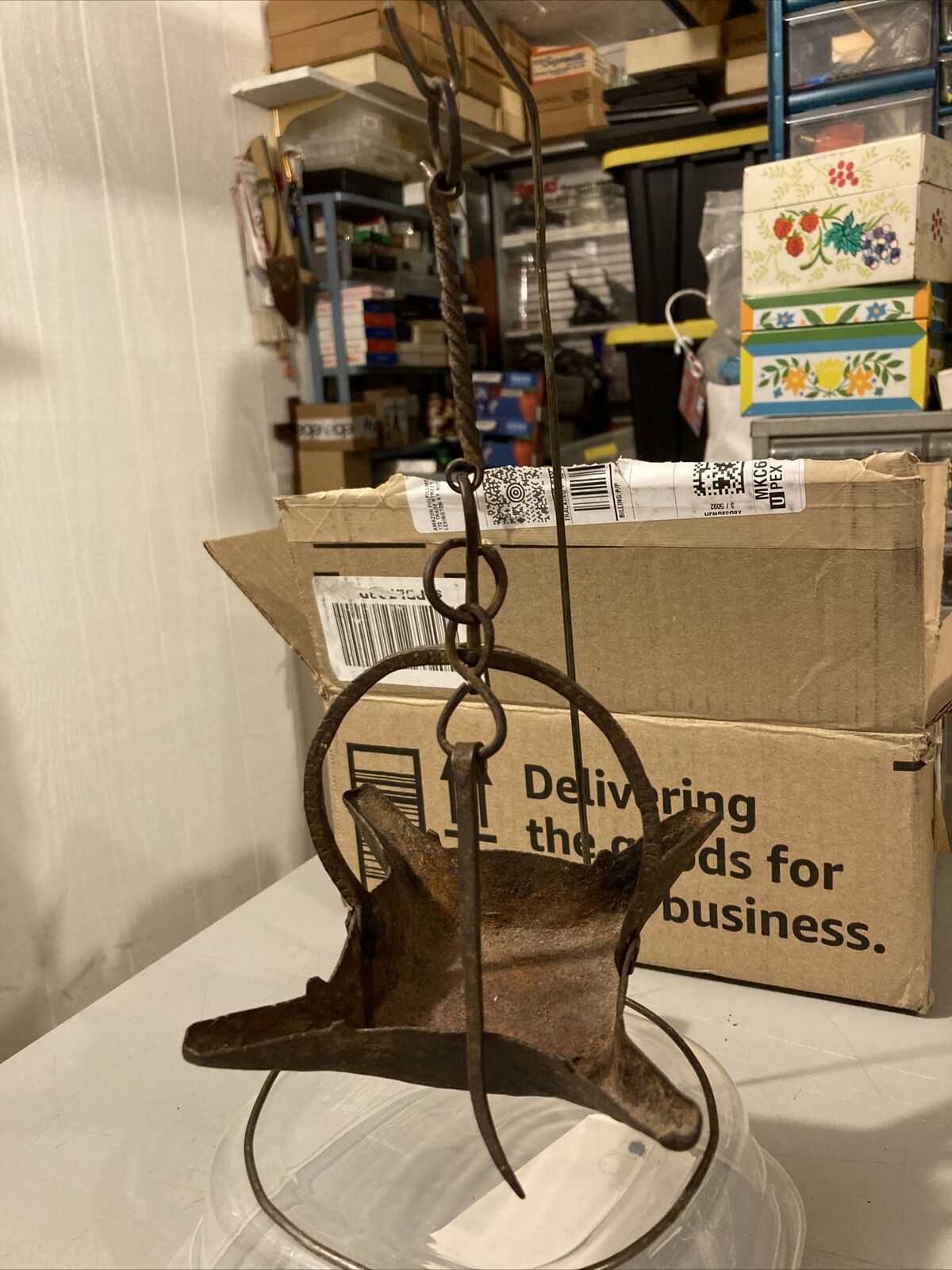 Primitive Antique 4 Wick Crusie Betty Lamp 1700s Hand Forged w/Pick To Move Wick