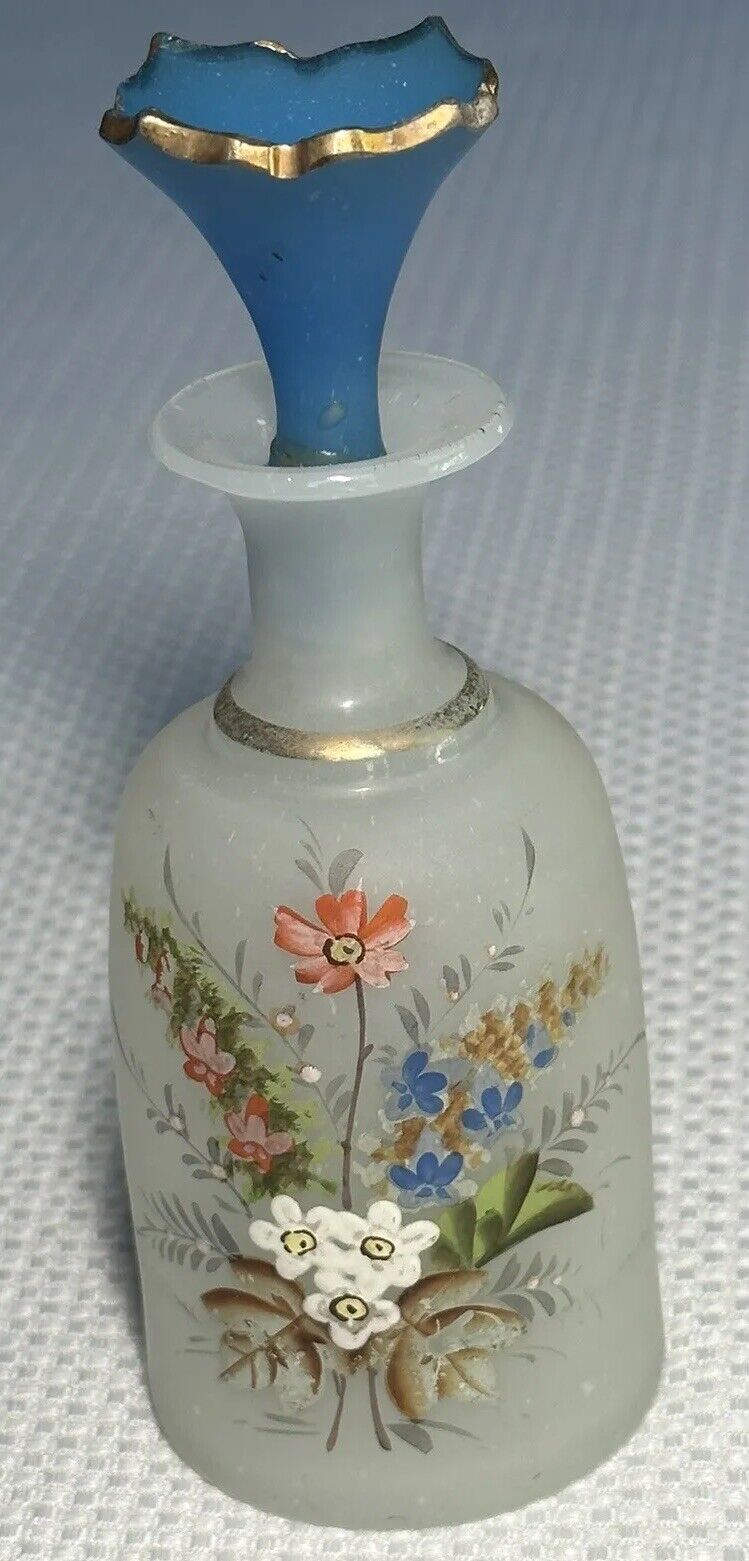 Frosted Blown Glass Toilet Water Bottle with Stopper - Early 1900s