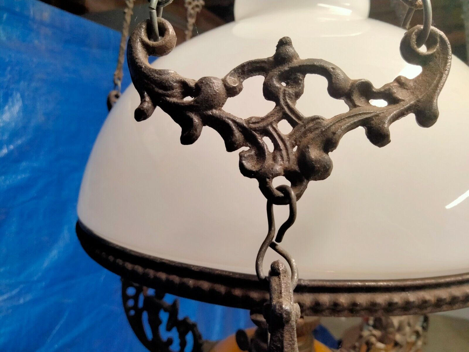 18th century cast iron Dutch hanging Oil Lamp retrofitted