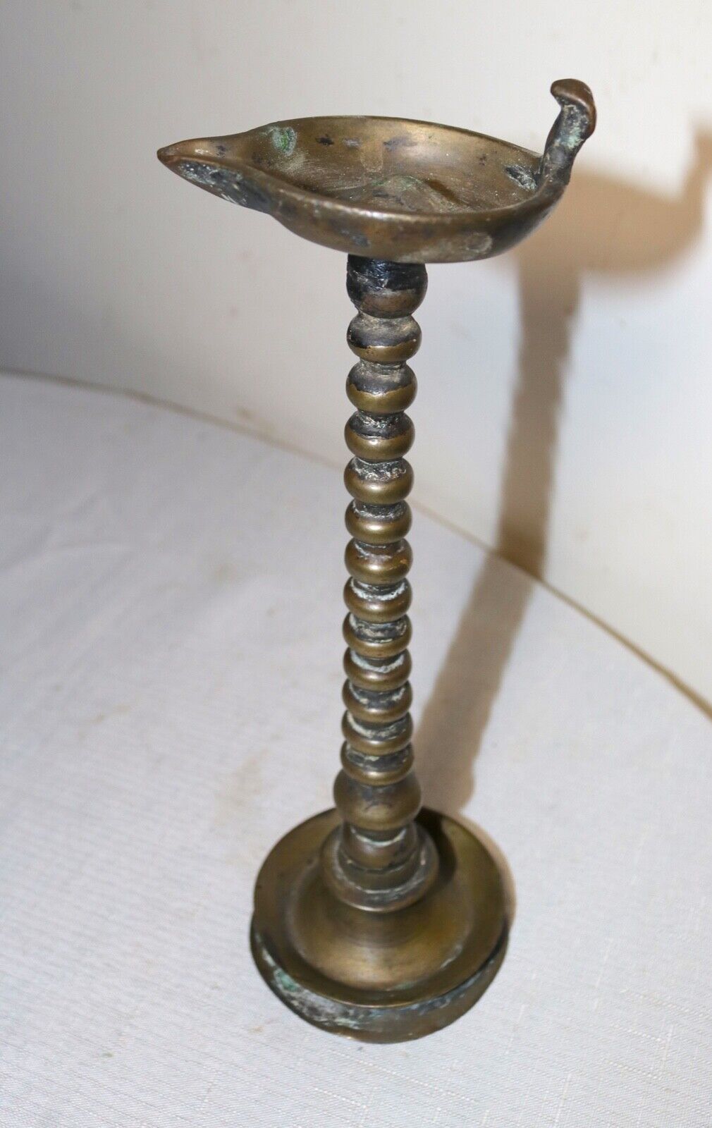 rare antique 18th century 1700's hand turned brass Indian oil lamp stand figural