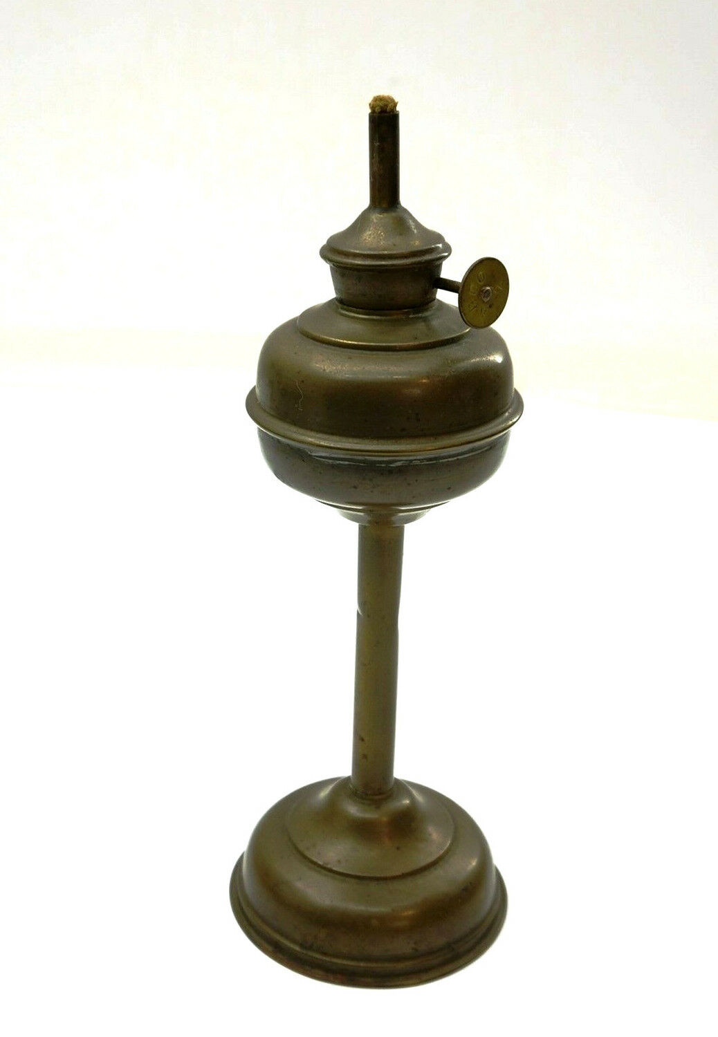 Antique 1700's Brass Whale Oil Lamp ? 9.5" tall with Burner marked ABCO 2