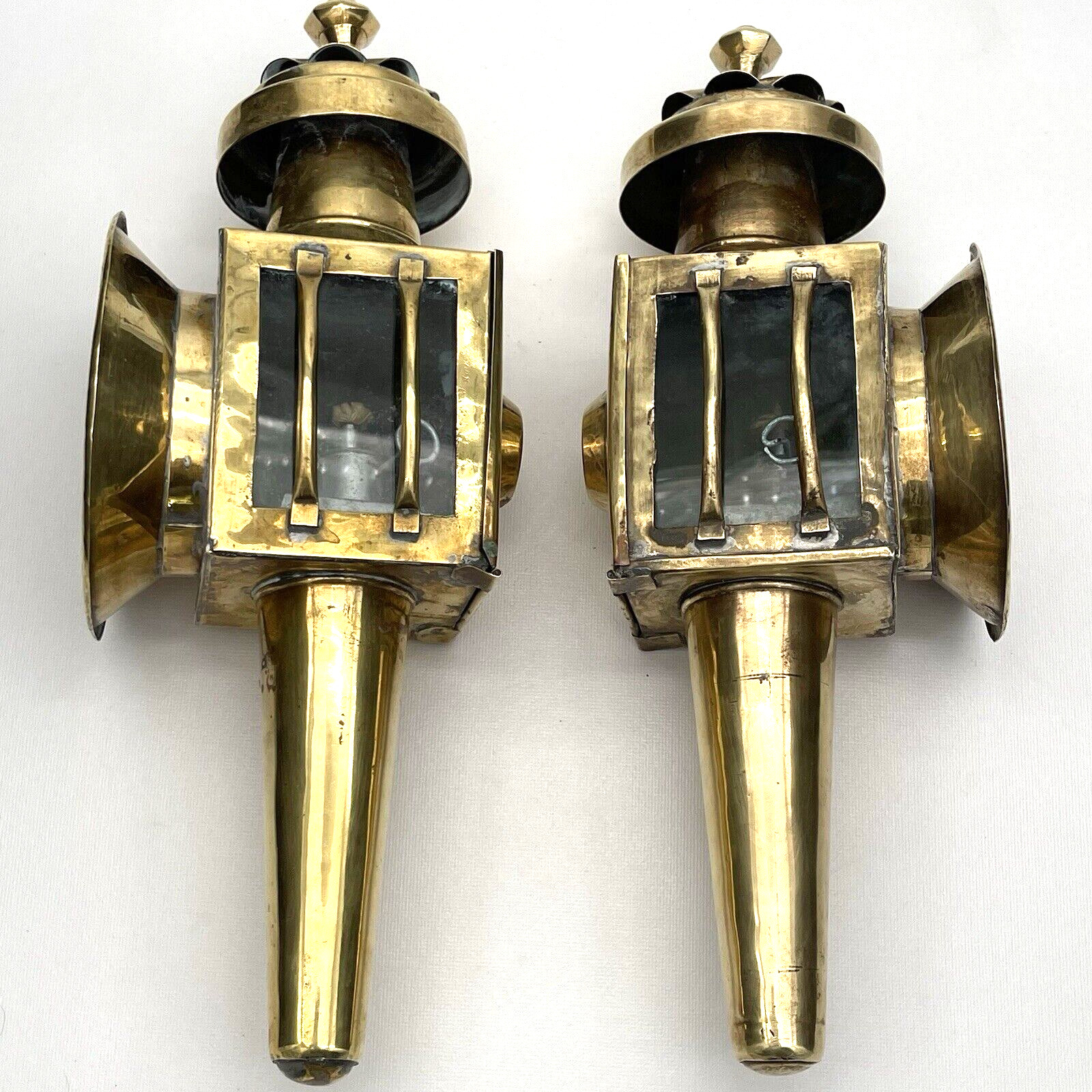 Antique Pair Of Coach Carriage Lanterns Oil Lamps Complete New Wicks
