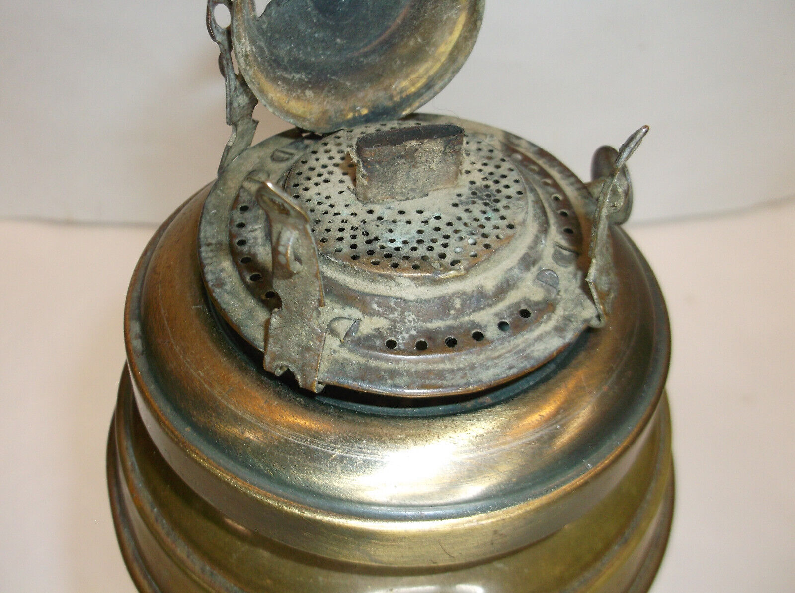 Antique Brass Oil Lamp  with Crystal Prisms Cut Glass & Marble Base 1800's