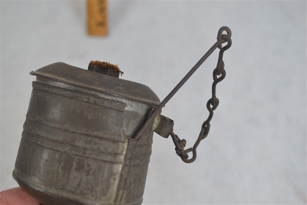 antique lamp lantern tin oil fluid finger loop early 1750-1850 original 18thc