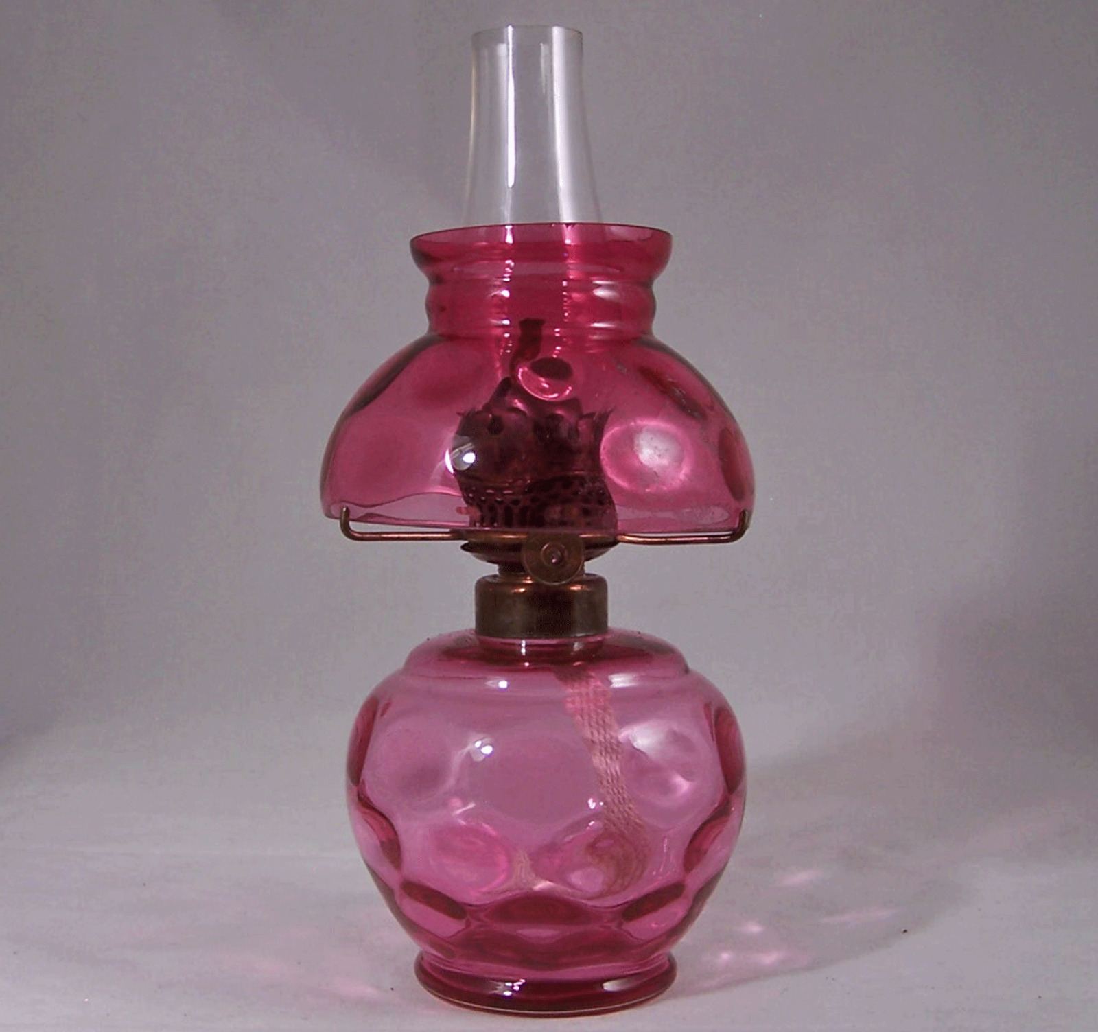 P&A Mfg. Co. Acorn Oil Lamp Cranberry Inverted Thumbprint Miniature Burner 1890