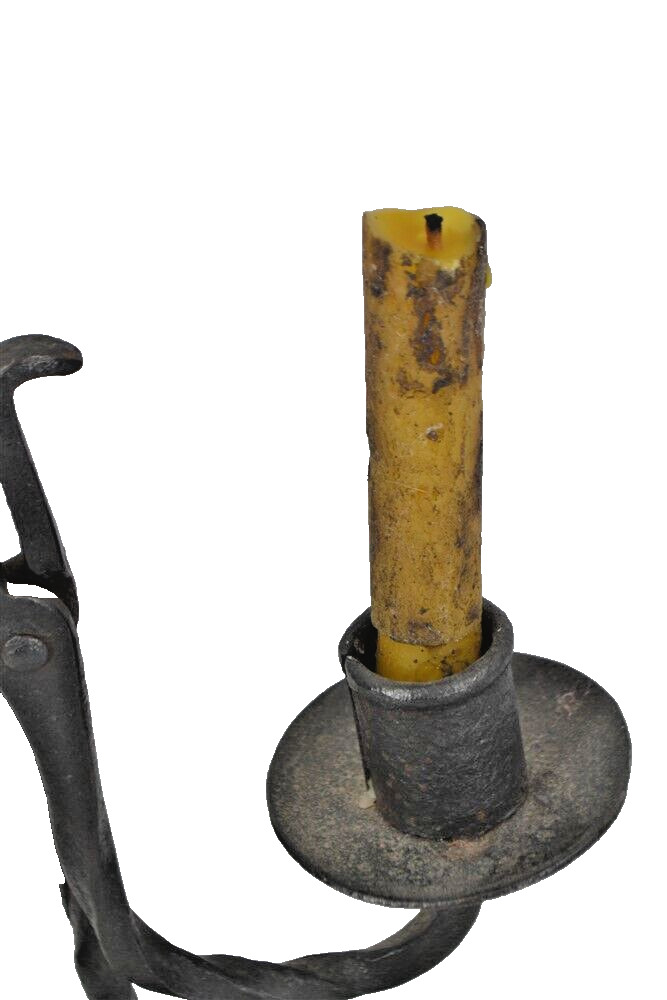 antique rush/candle lamp holder hand forged 11 in. 18th c original 