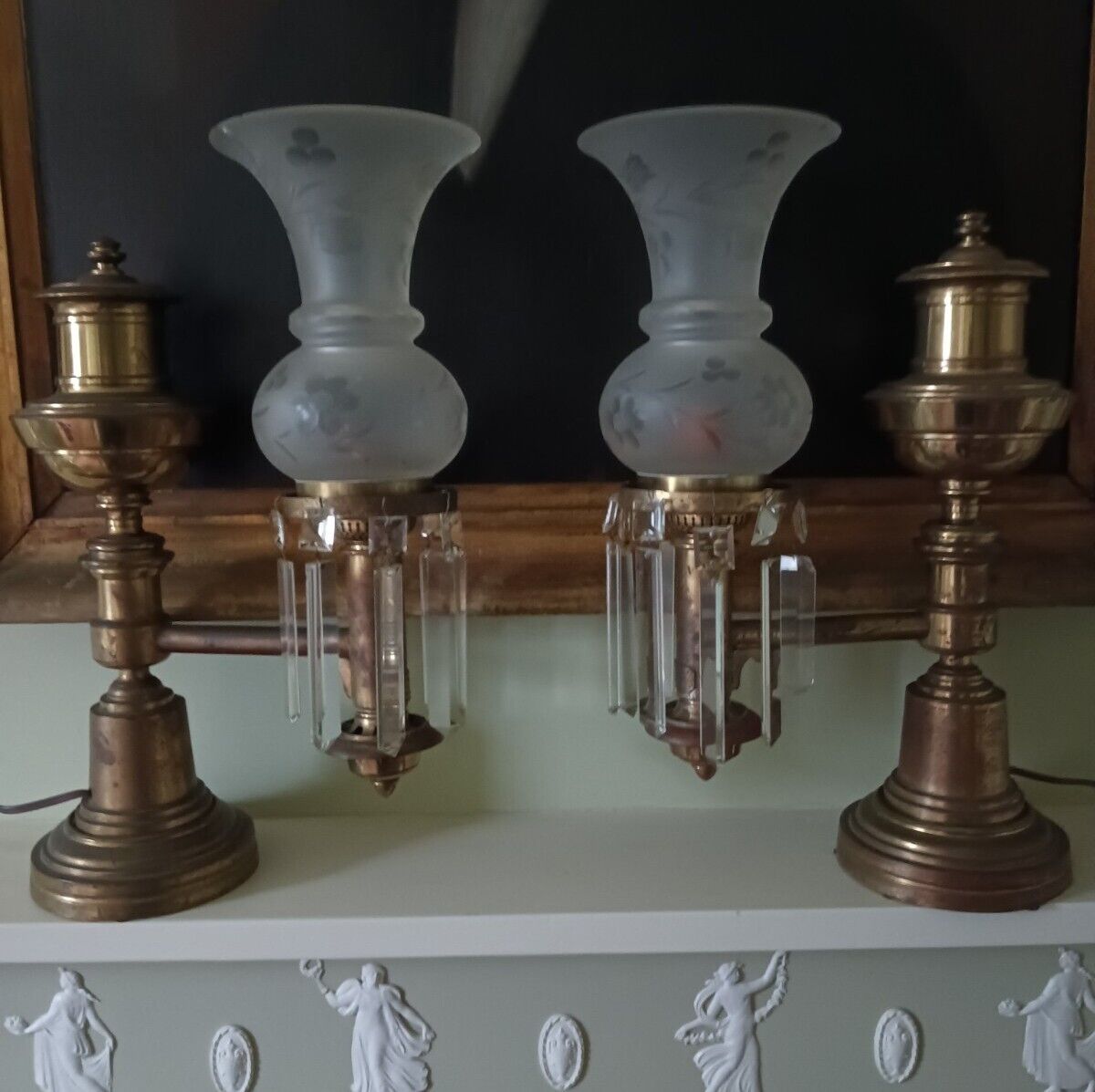 Pair Antique Argand Lamps 