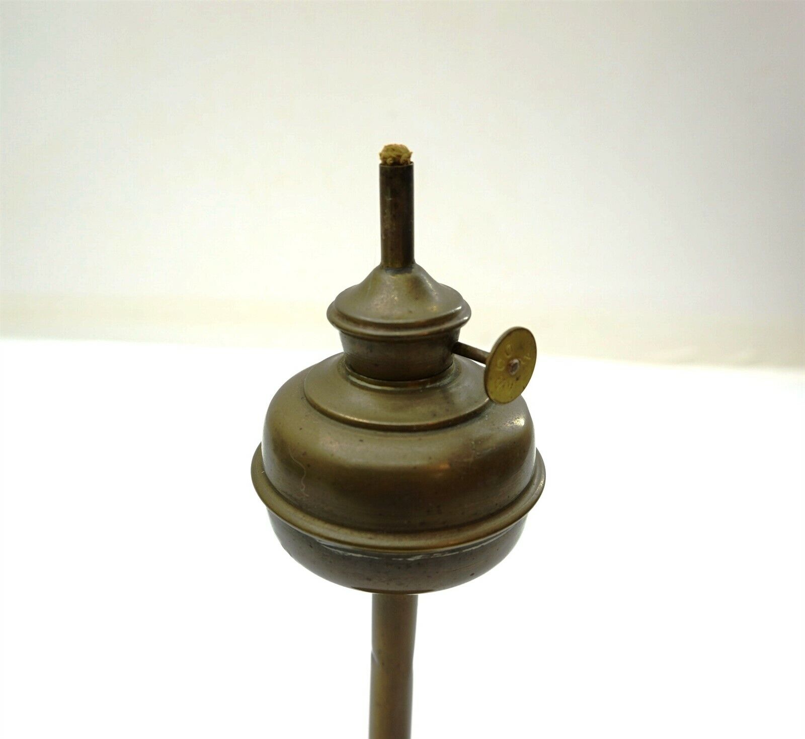 Antique 1700's Brass Whale Oil Lamp ? 9.5" tall with Burner marked ABCO 2