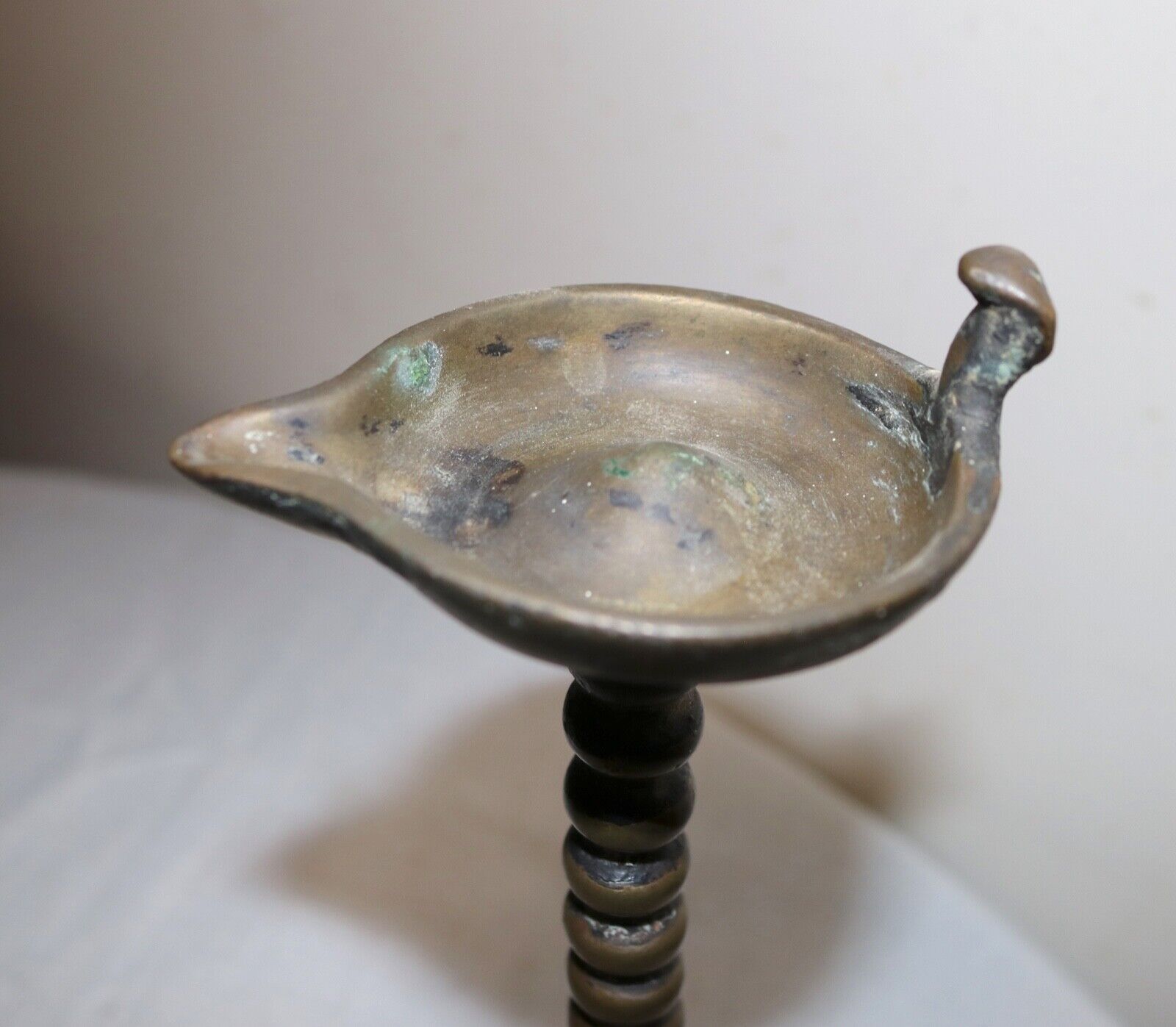 rare antique 18th century 1700's hand turned brass Indian oil lamp stand figural
