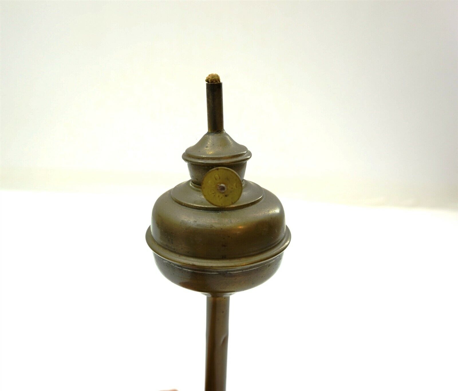 Antique 1700's Brass Whale Oil Lamp ? 9.5" tall with Burner marked ABCO 2