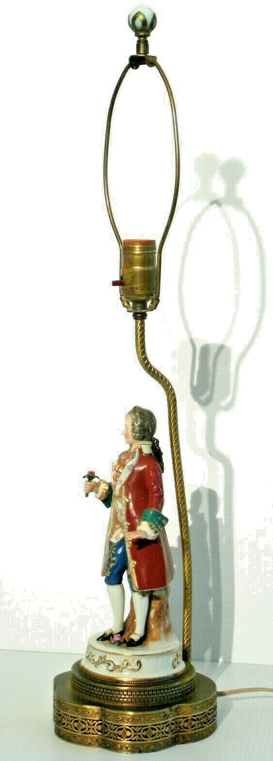 Vintage German Table Lamp Figural Porcelain Dresden