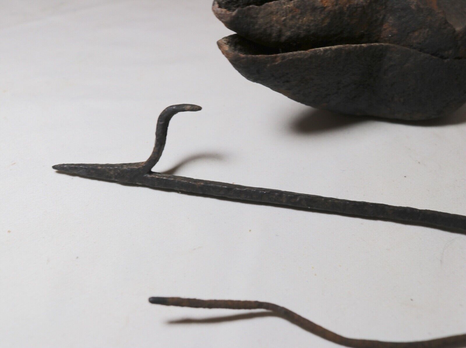 rare antique 18th century hand wrought iron double cruise Betty oil burning lamp