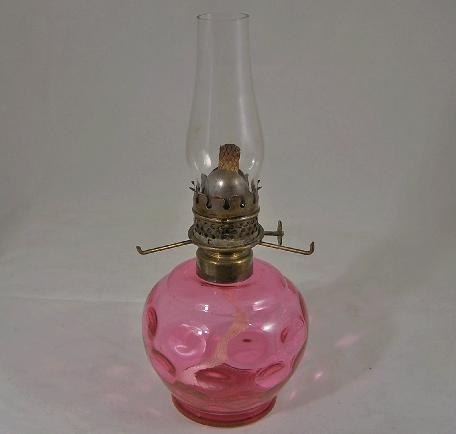 P&A Mfg. Co. Acorn Oil Lamp Cranberry Inverted Thumbprint Miniature Burner 1890