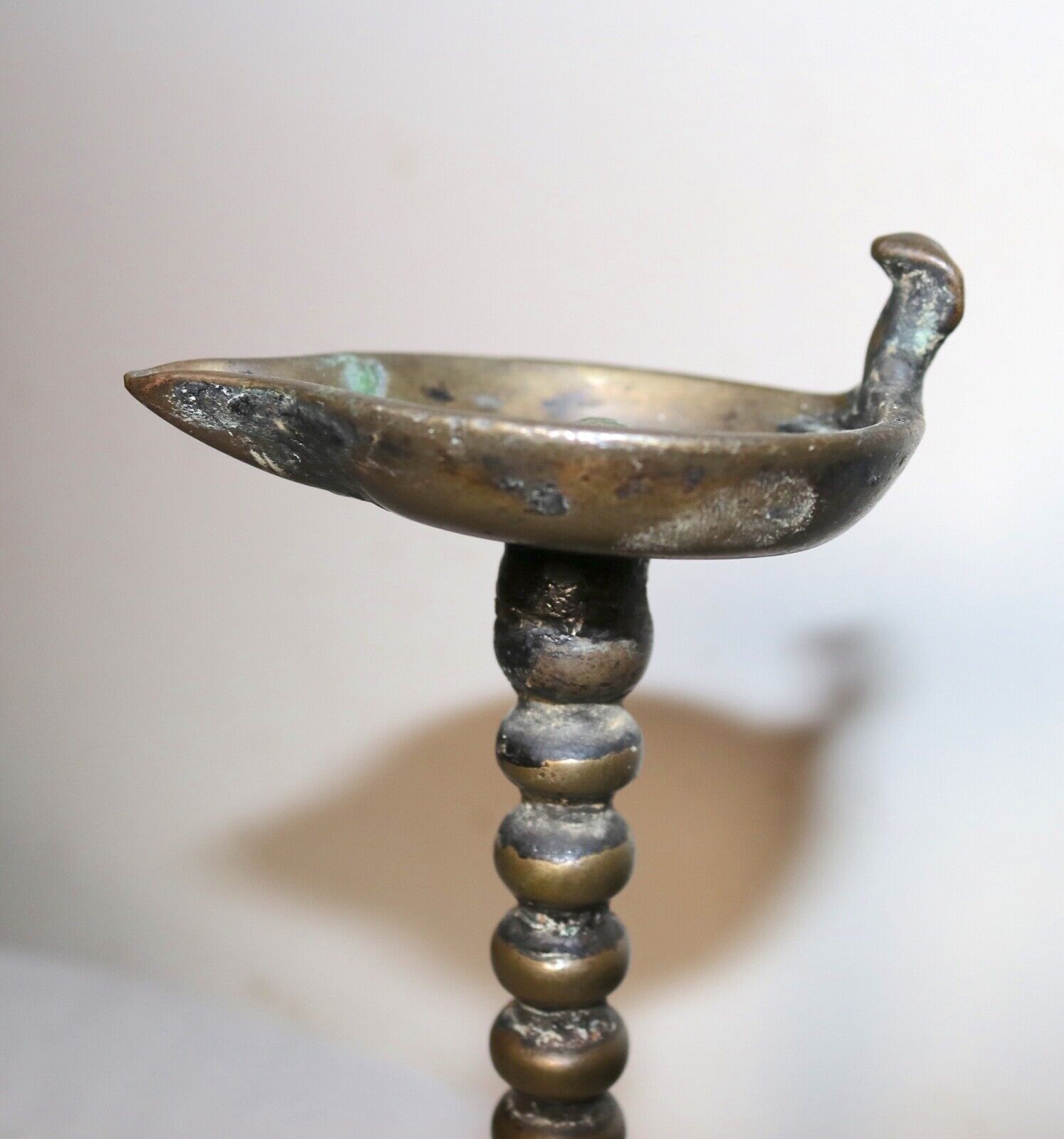 rare antique 18th century 1700's hand turned brass Indian oil lamp stand figural
