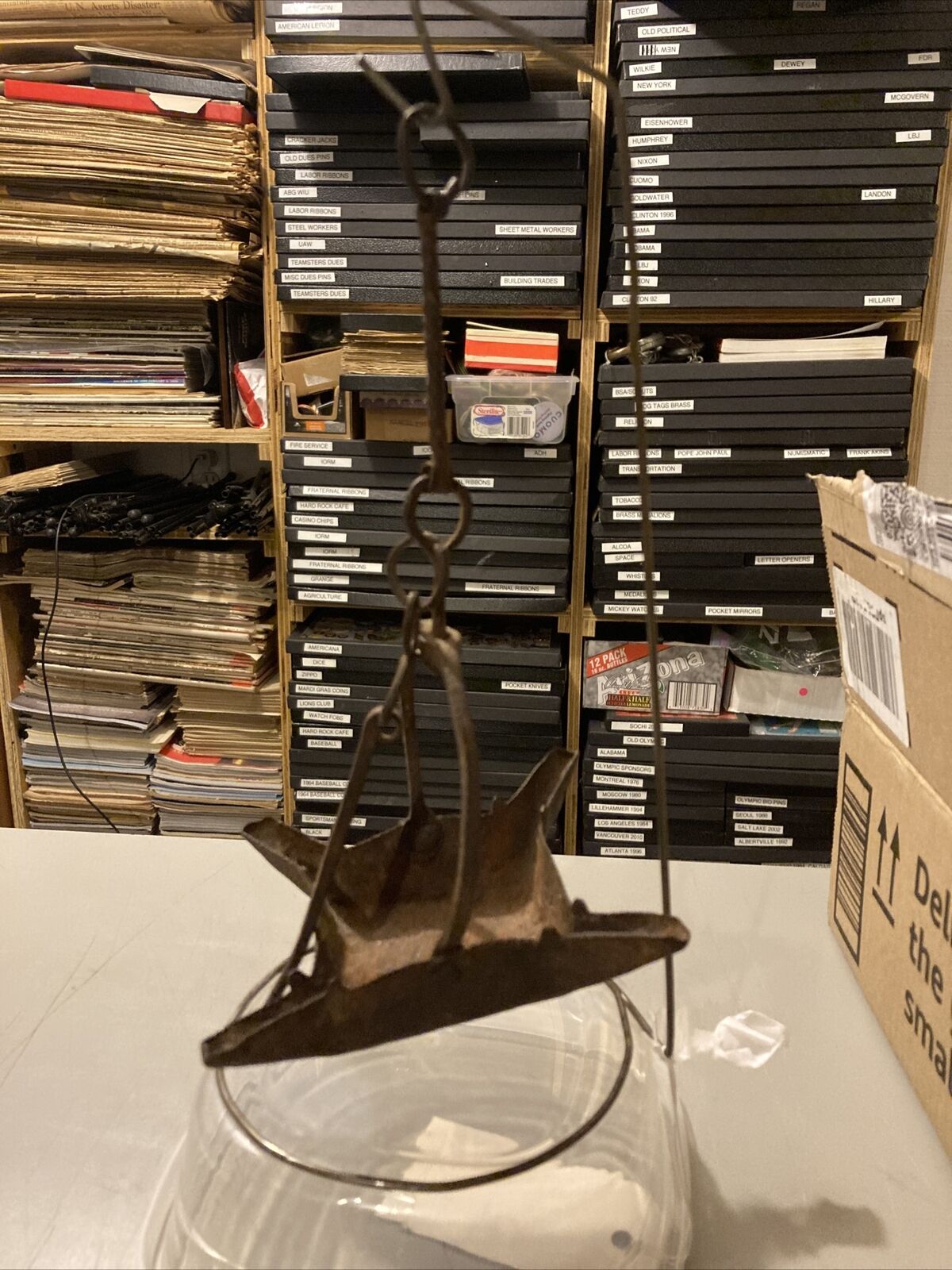 Primitive Antique 4 Wick Crusie Betty Lamp 1700s Hand Forged w/Pick To Move Wick