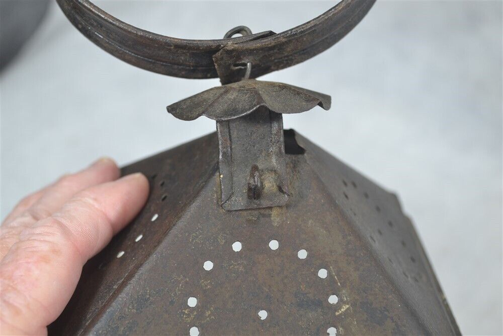 antique lantern lamp tin /glass candle hang sit carry 18th c 1750-1840 original 