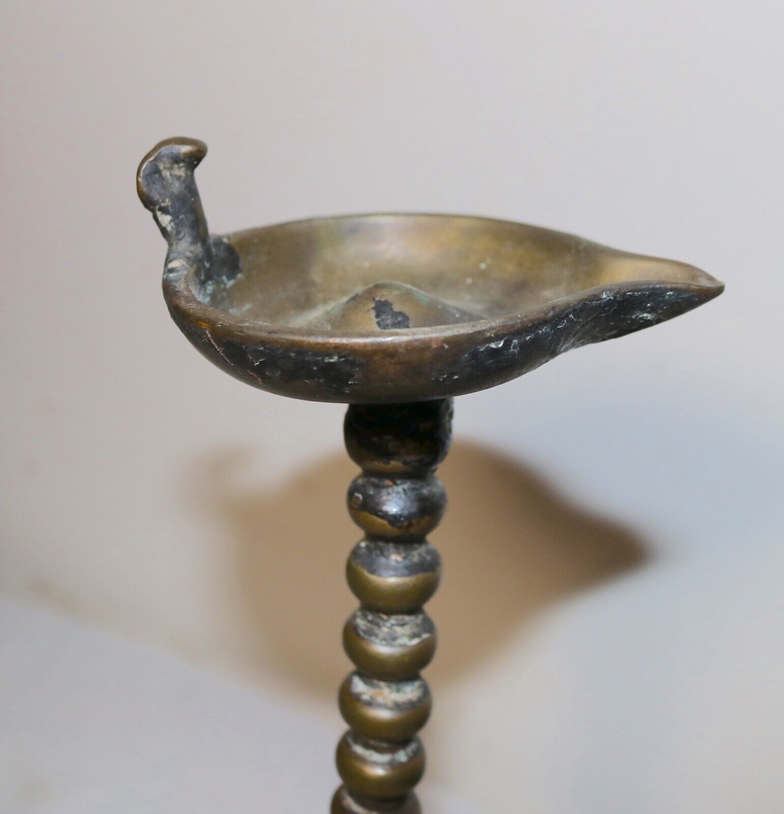 rare antique 18th century 1700's hand turned brass Indian oil lamp stand figural