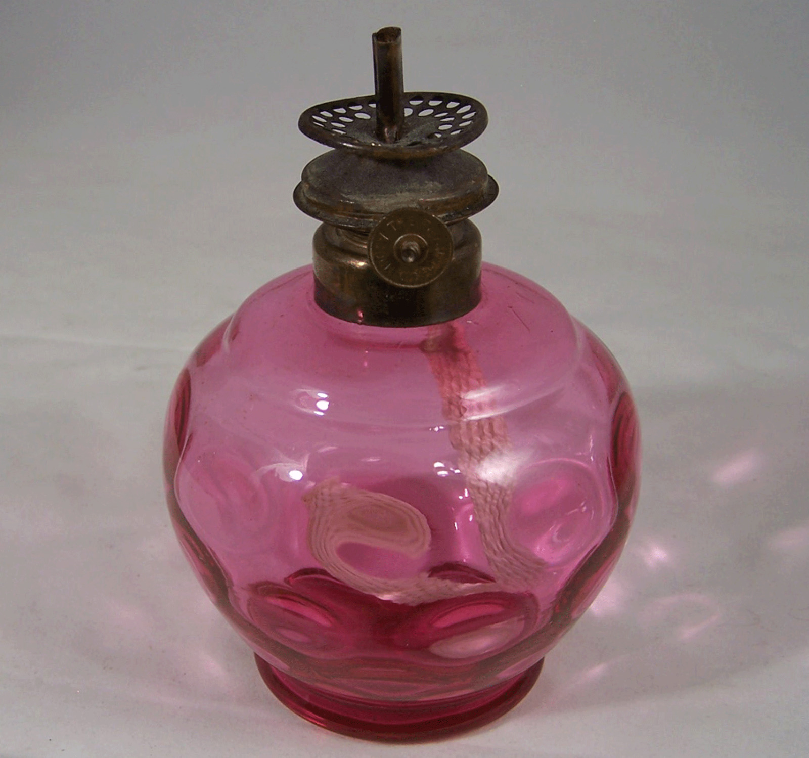 P&A Mfg. Co. Acorn Oil Lamp Cranberry Inverted Thumbprint Miniature Burner 1890