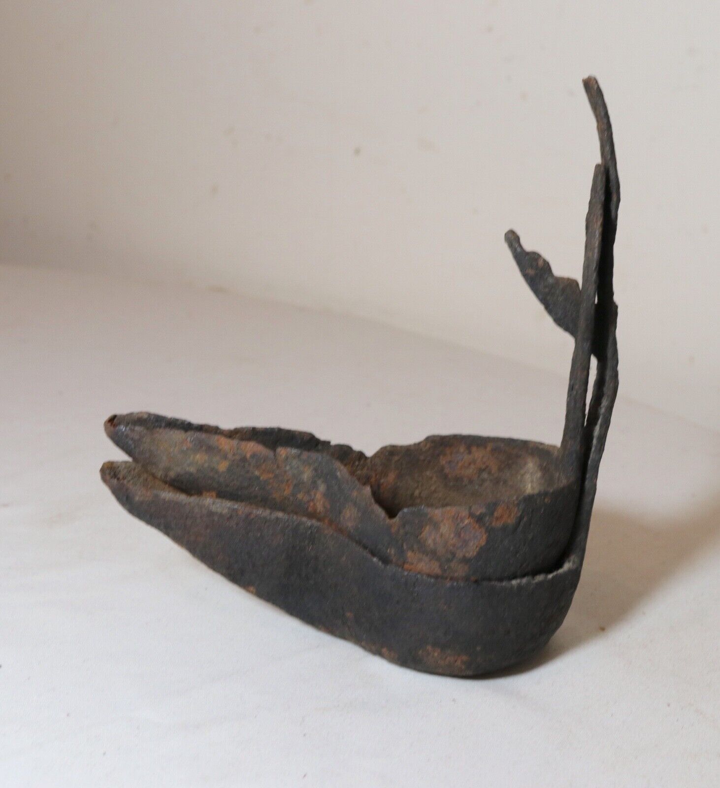 rare antique 18th century hand wrought iron double cruise Betty oil burning lamp