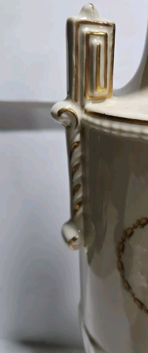 Vintage Porcelain Cream Gold Trophy Table Lamp Floral Deco Lines 26"x5"