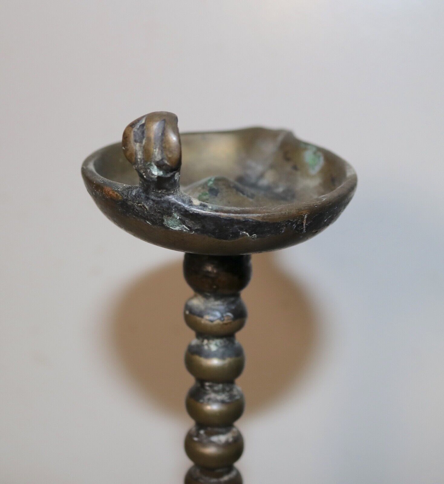 rare antique 18th century 1700's hand turned brass Indian oil lamp stand figural