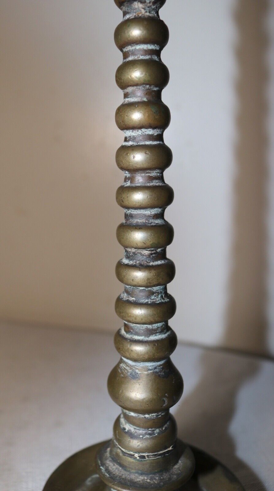 rare antique 18th century 1700's hand turned brass Indian oil lamp stand figural