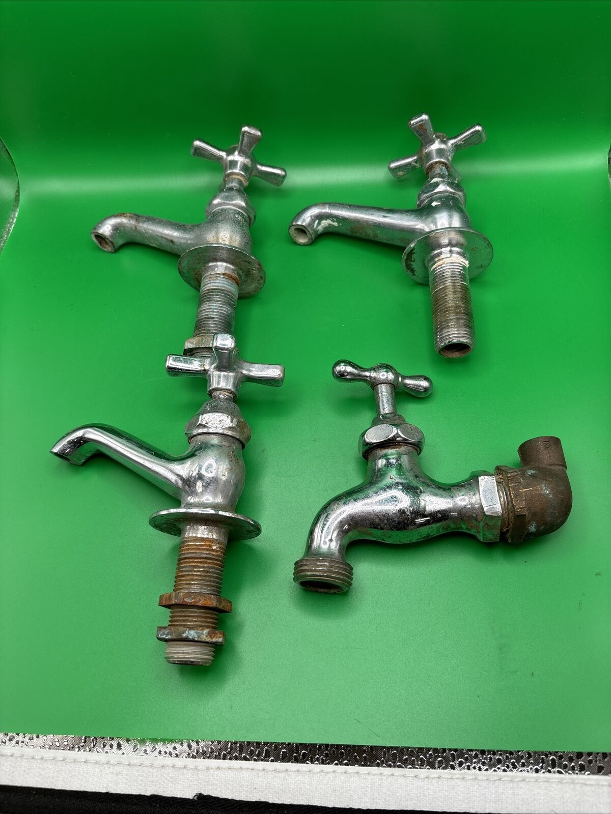 Lot Of 4 Vintage Chrome Brass Faucets Bathroom Wash Hand Sink Antique