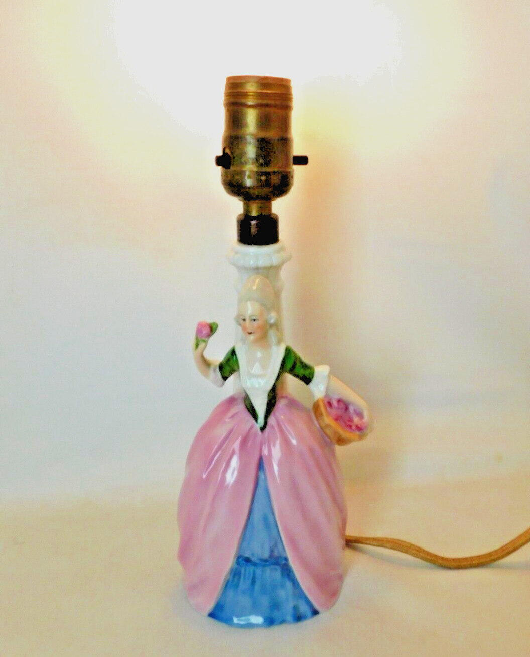 Vintage Boudoir Lamp Figural Porcelain Colonial Woman Picking Apples German 10"H
