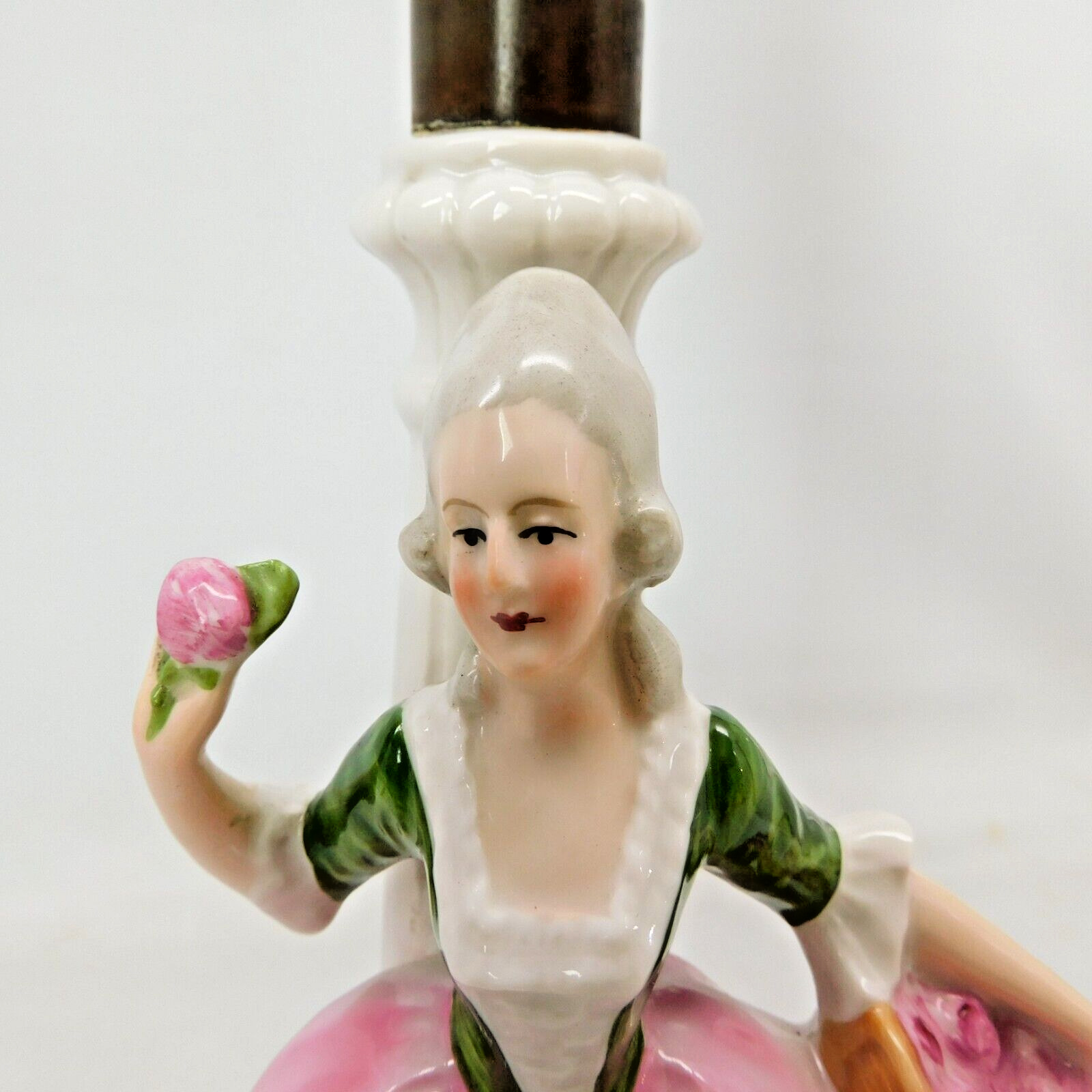Vintage Boudoir Lamp Figural Porcelain Colonial Woman Picking Apples German 10"H