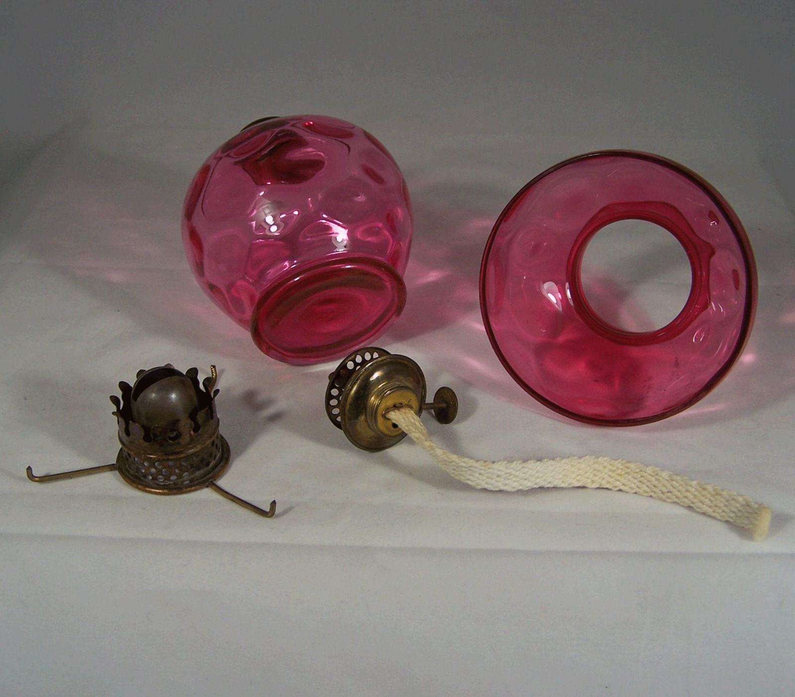 P&A Mfg. Co. Acorn Oil Lamp Cranberry Inverted Thumbprint Miniature Burner 1890