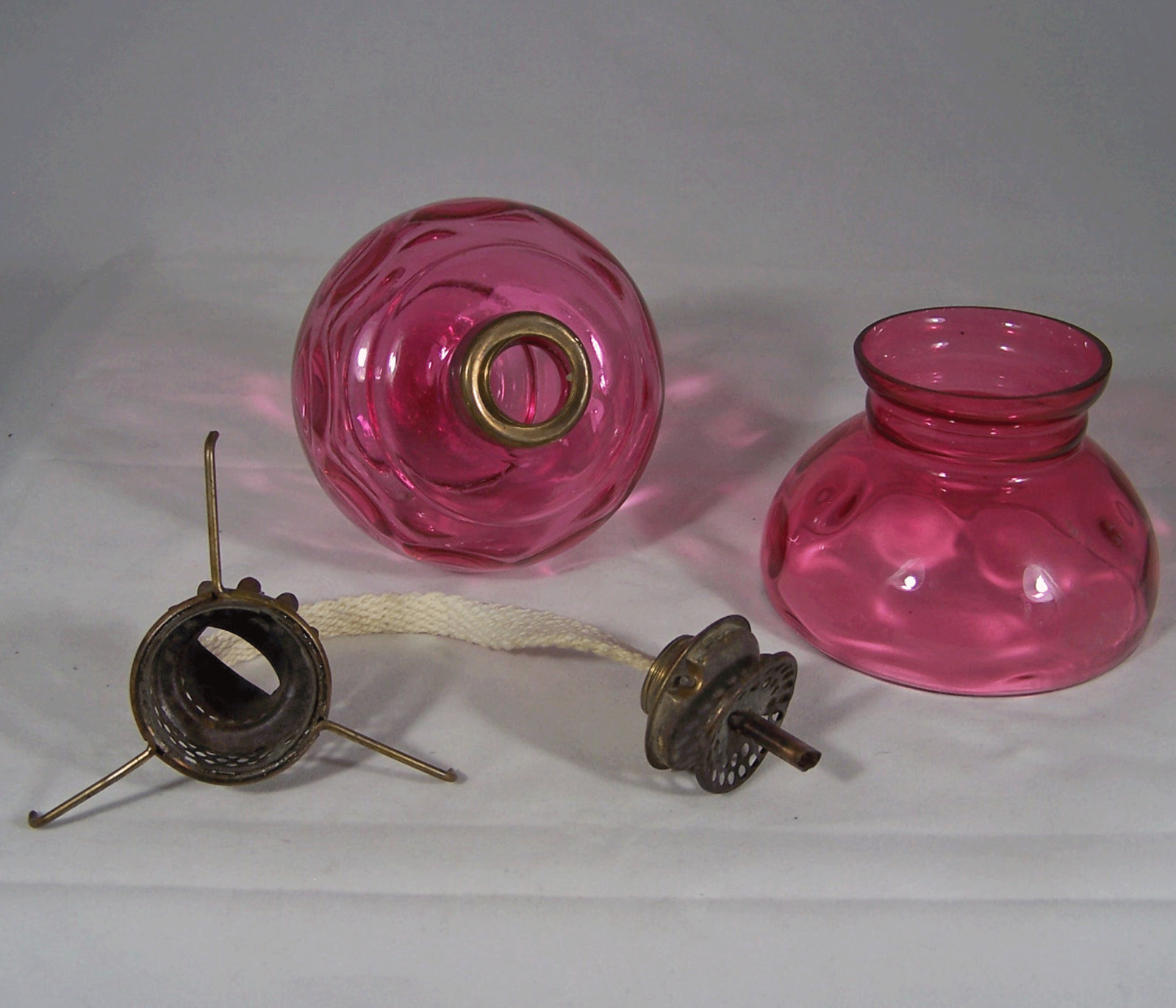 P&A Mfg. Co. Acorn Oil Lamp Cranberry Inverted Thumbprint Miniature Burner 1890