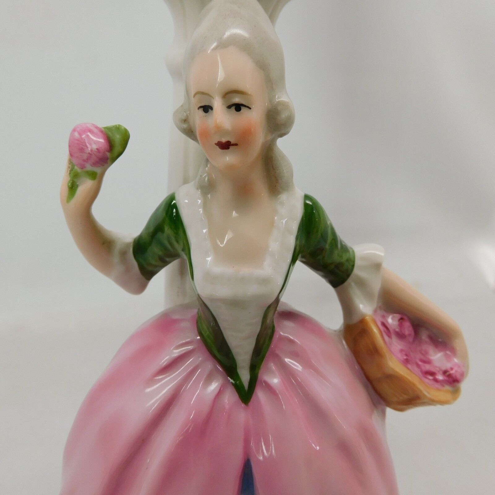 Vintage Boudoir Lamp Figural Porcelain Colonial Woman Picking Apples German 10"H