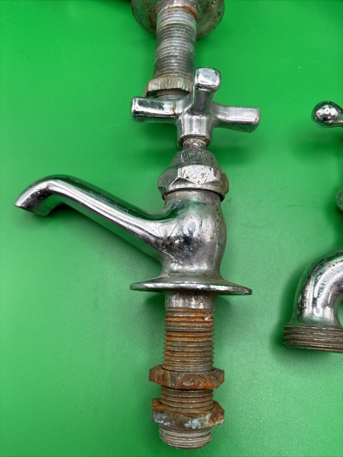 Lot Of 4 Vintage Chrome Brass Faucets Bathroom Wash Hand Sink Antique