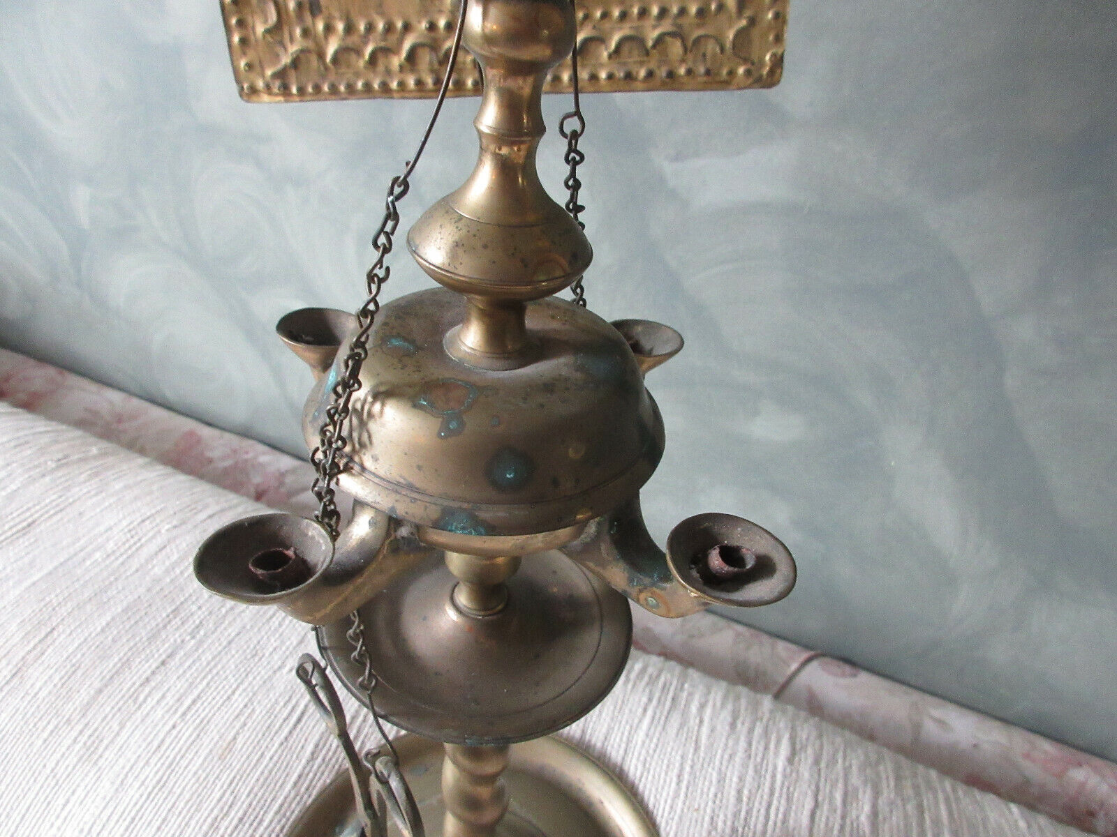 Antique Whale Oil Lamp 4-Burner & Shield 1700s Colonial Brass George II *I THINK