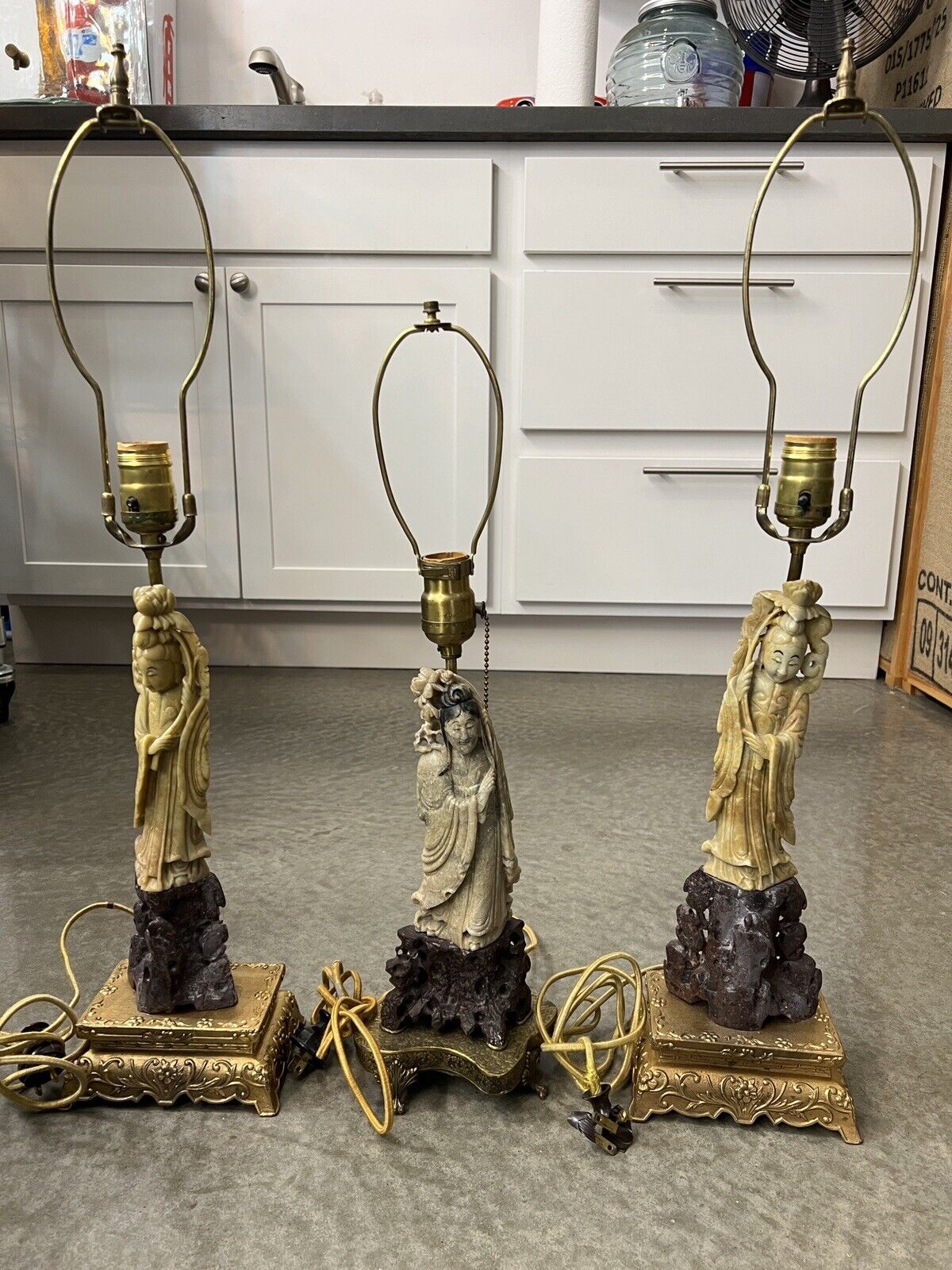 RARE Antique Late 1800s-Early 1900s Chinese Soapstone Lamps Needs Wiring