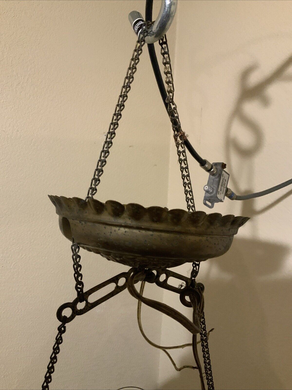 Vintage Antique Victorian Hanging Oil Parlor Library Lamp W/ Matching Font Shade