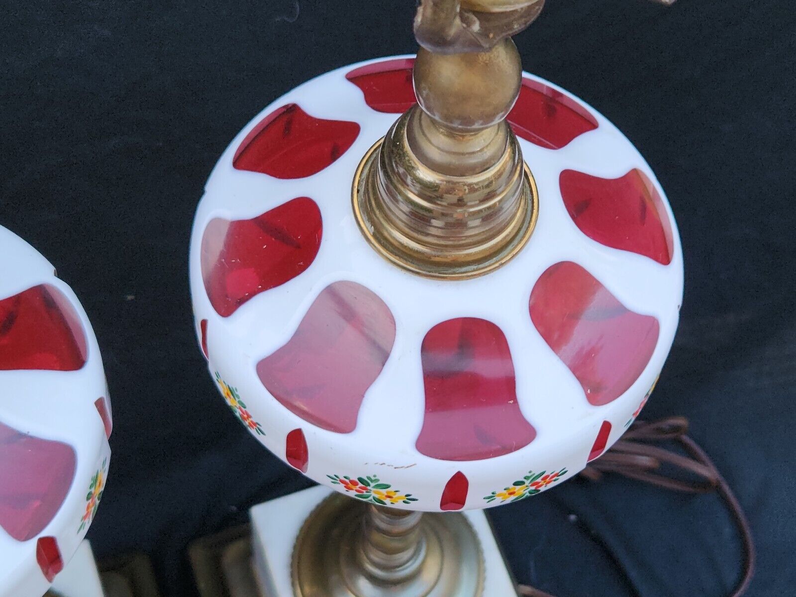 Antique Rare 1800s Boston Sandwich Moorish Cranberry Glass Overlay Oil Lamps