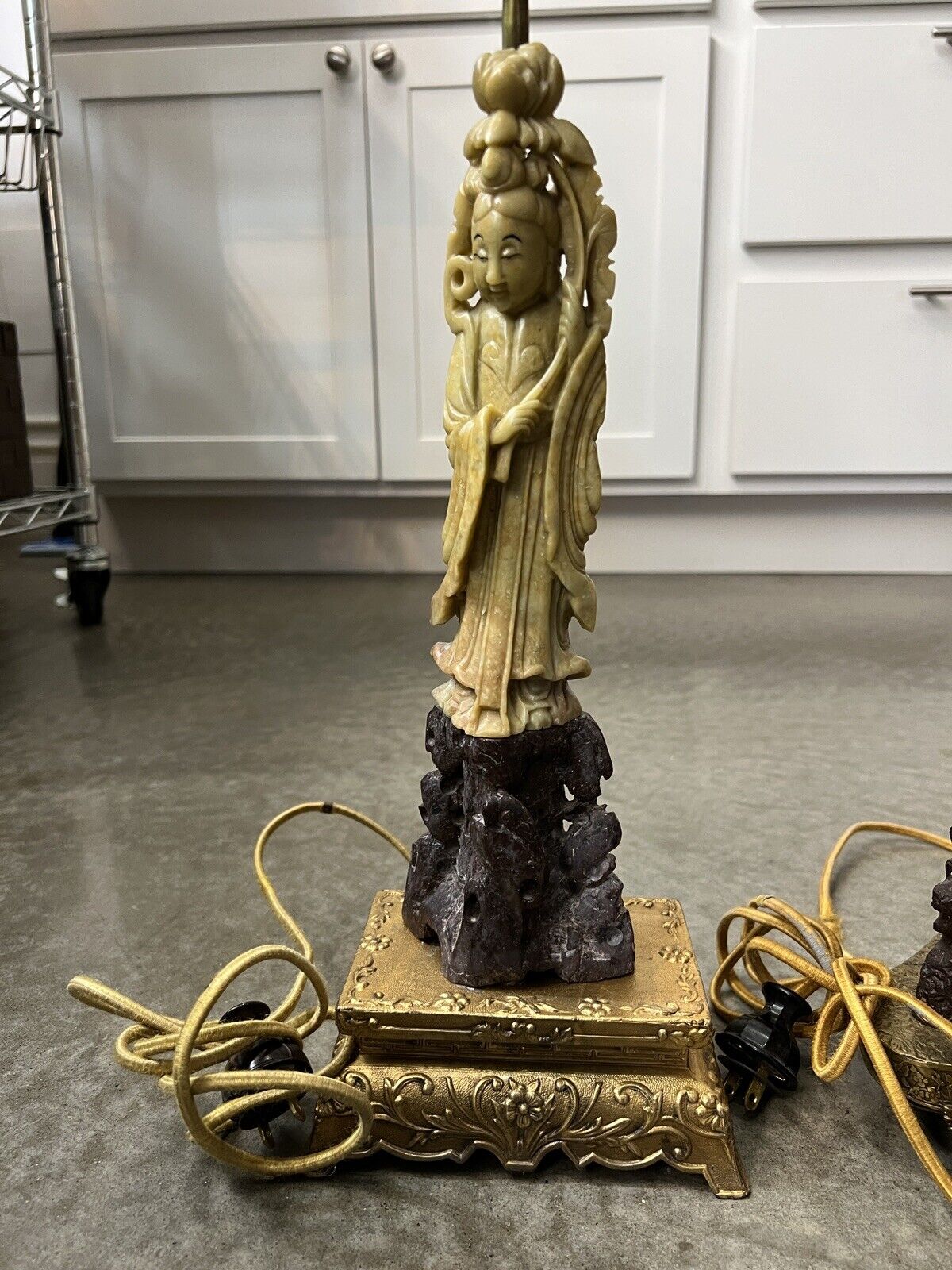 RARE Antique Late 1800s-Early 1900s Chinese Soapstone Lamps Needs Wiring