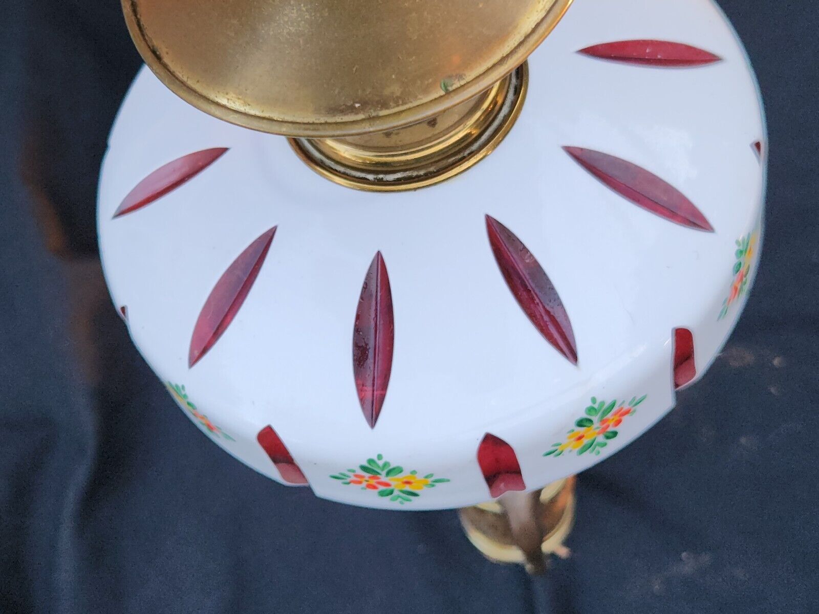 Antique Rare 1800s Boston Sandwich Moorish Cranberry Glass Overlay Oil Lamps