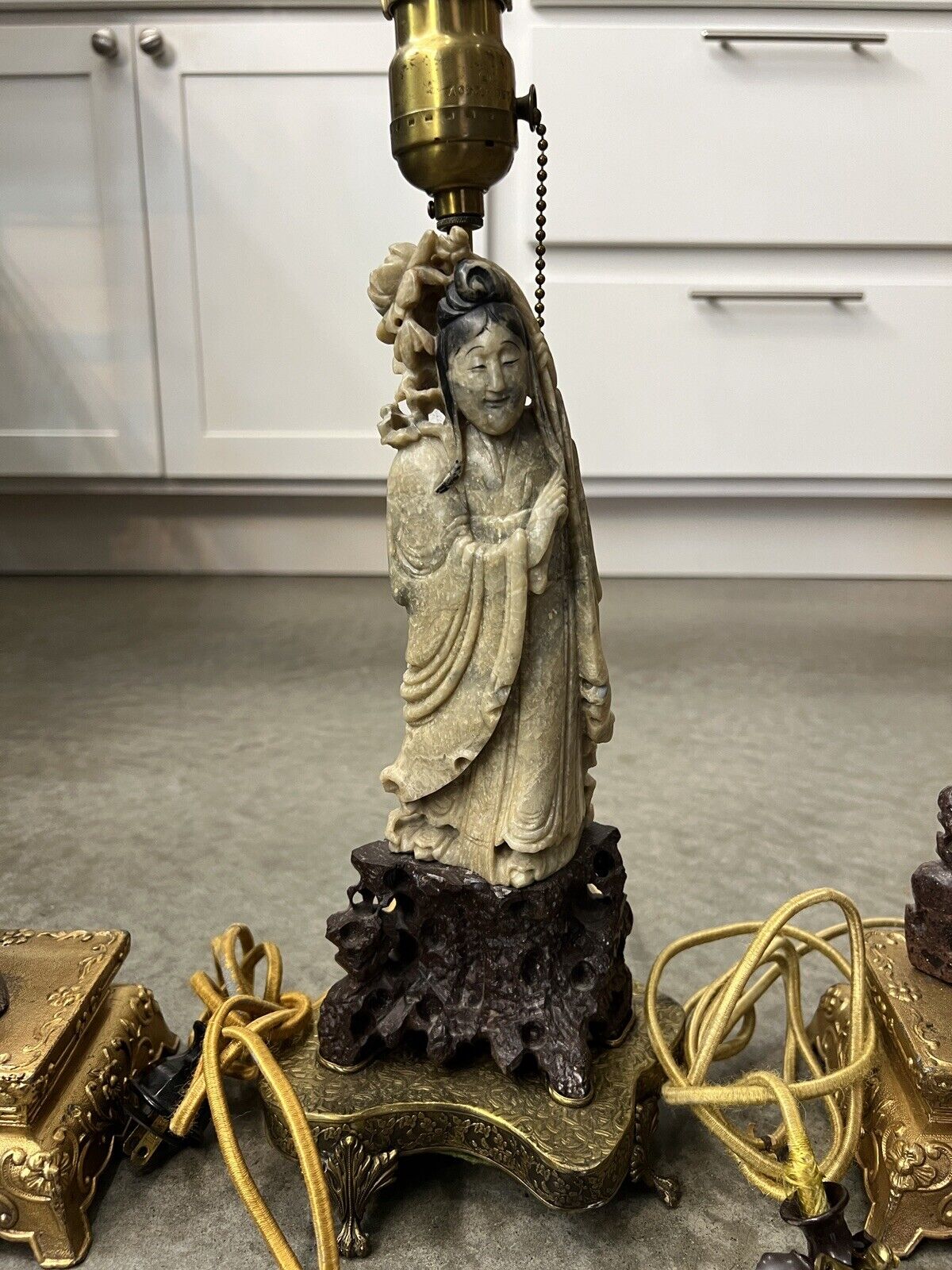 RARE Antique Late 1800s-Early 1900s Chinese Soapstone Lamps Needs Wiring