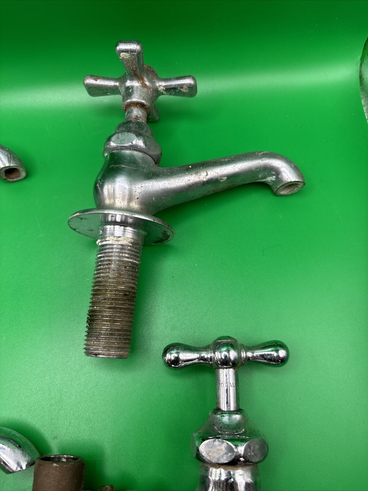 Lot Of 4 Vintage Chrome Brass Faucets Bathroom Wash Hand Sink Antique