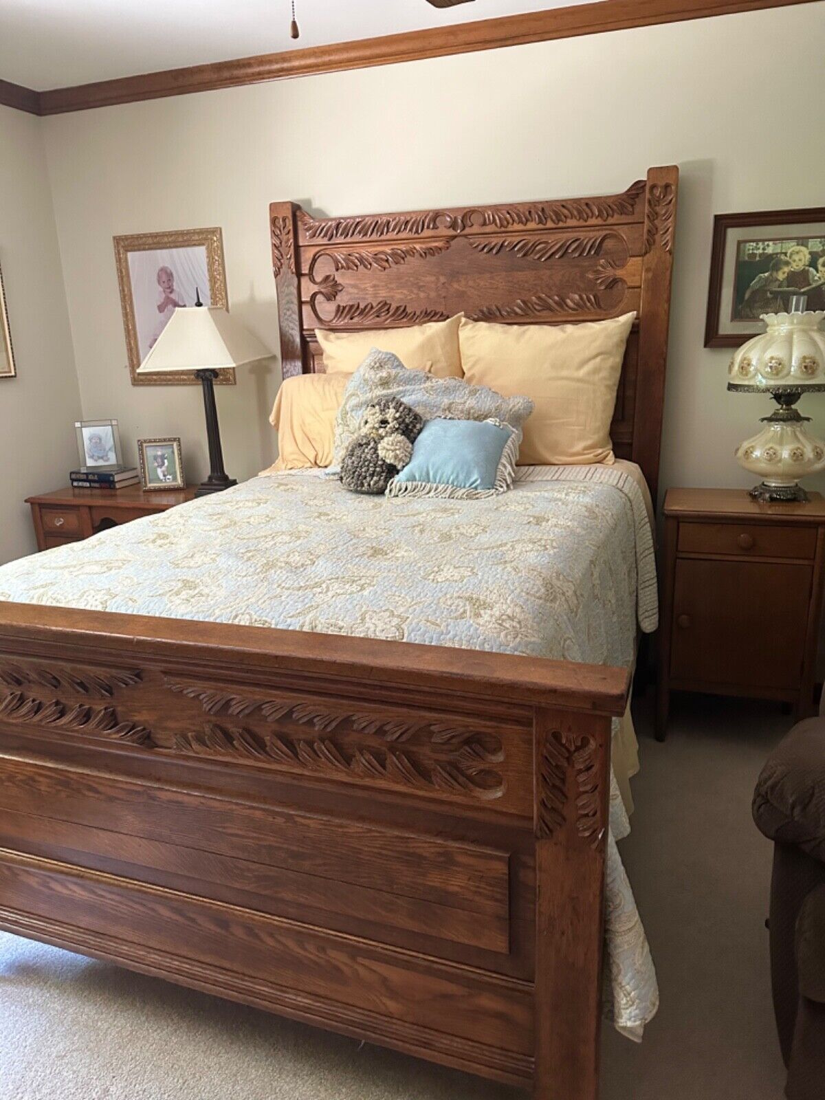 antique oak full size bedroom set with nightstand and dresser/mirror handmade  o