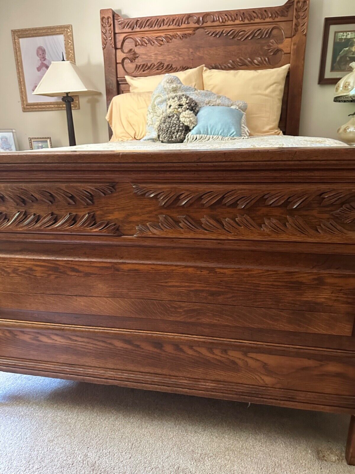 antique oak full size bedroom set with nightstand and dresser/mirror handmade  o