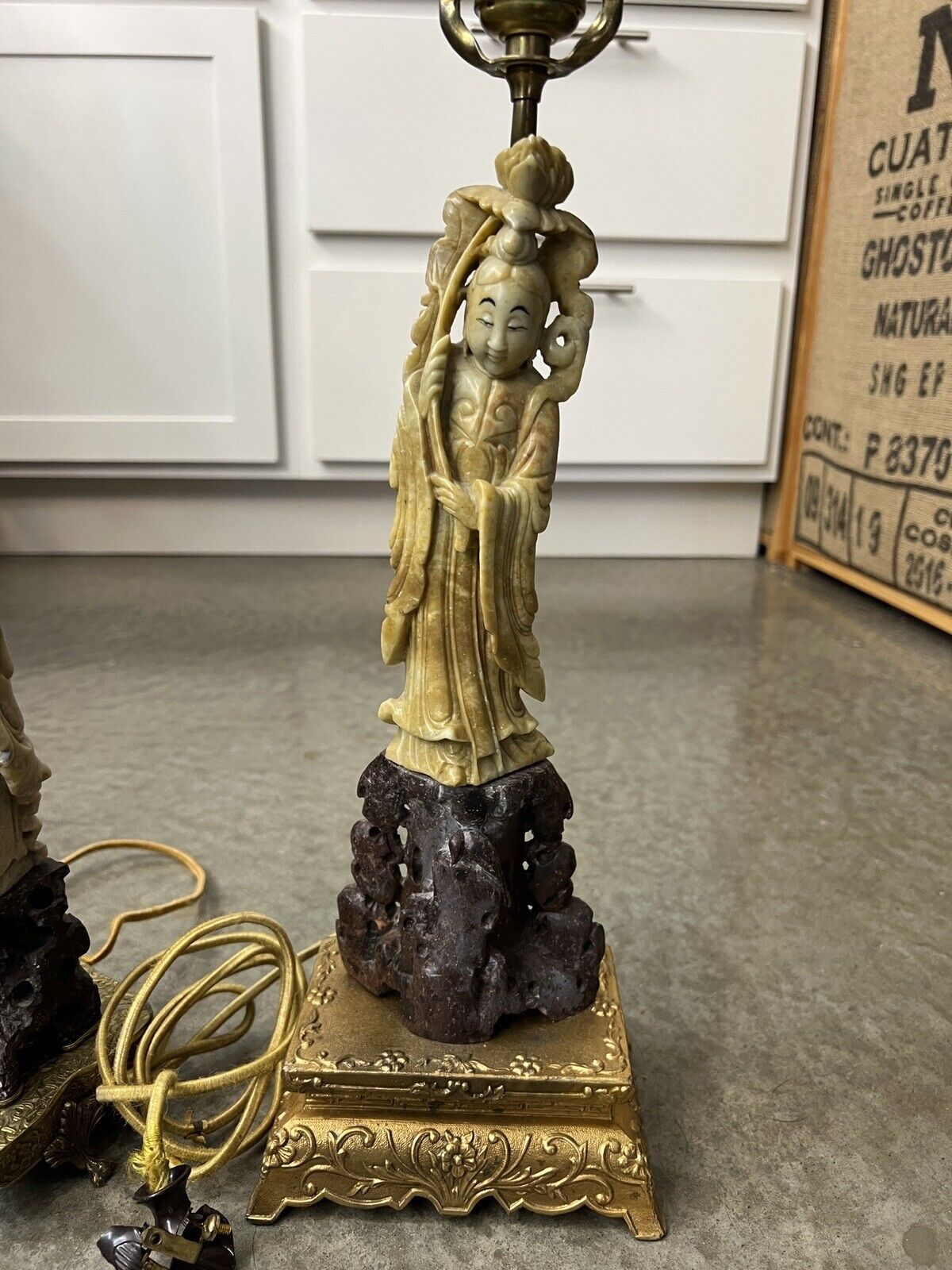 RARE Antique Late 1800s-Early 1900s Chinese Soapstone Lamps Needs Wiring
