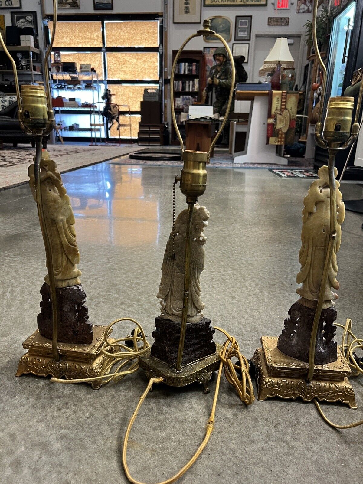 RARE Antique Late 1800s-Early 1900s Chinese Soapstone Lamps Needs Wiring