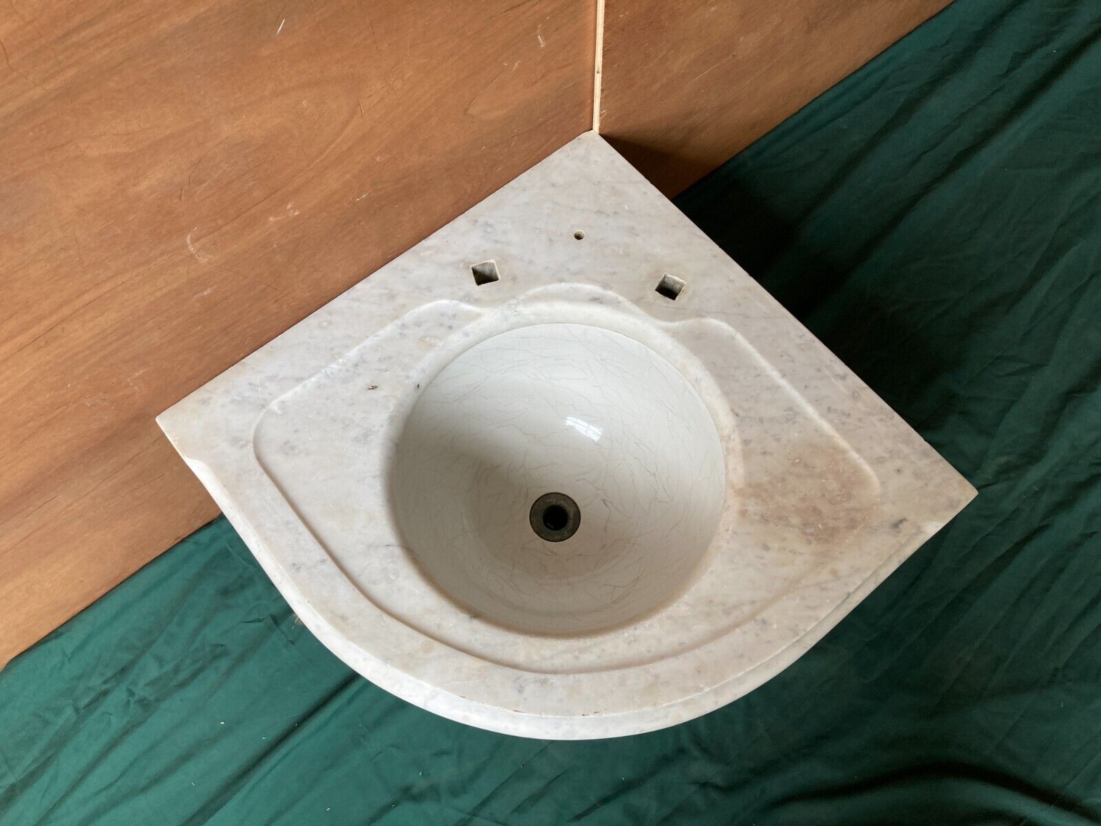 Antique 28" Marble Corner Sink Old Lavatory Vtg Bathroom 198-24E